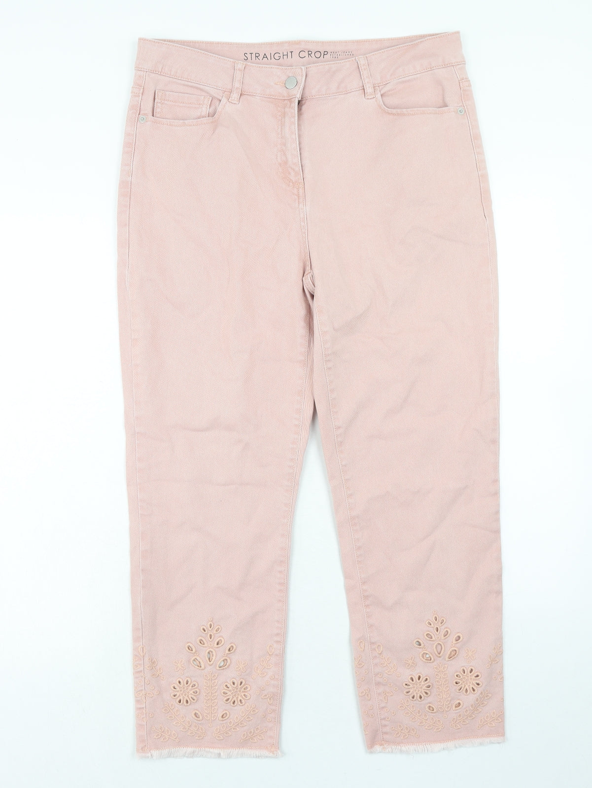 NEXT Womens Pink Cotton Straight Jeans Size 14 Regular Zip