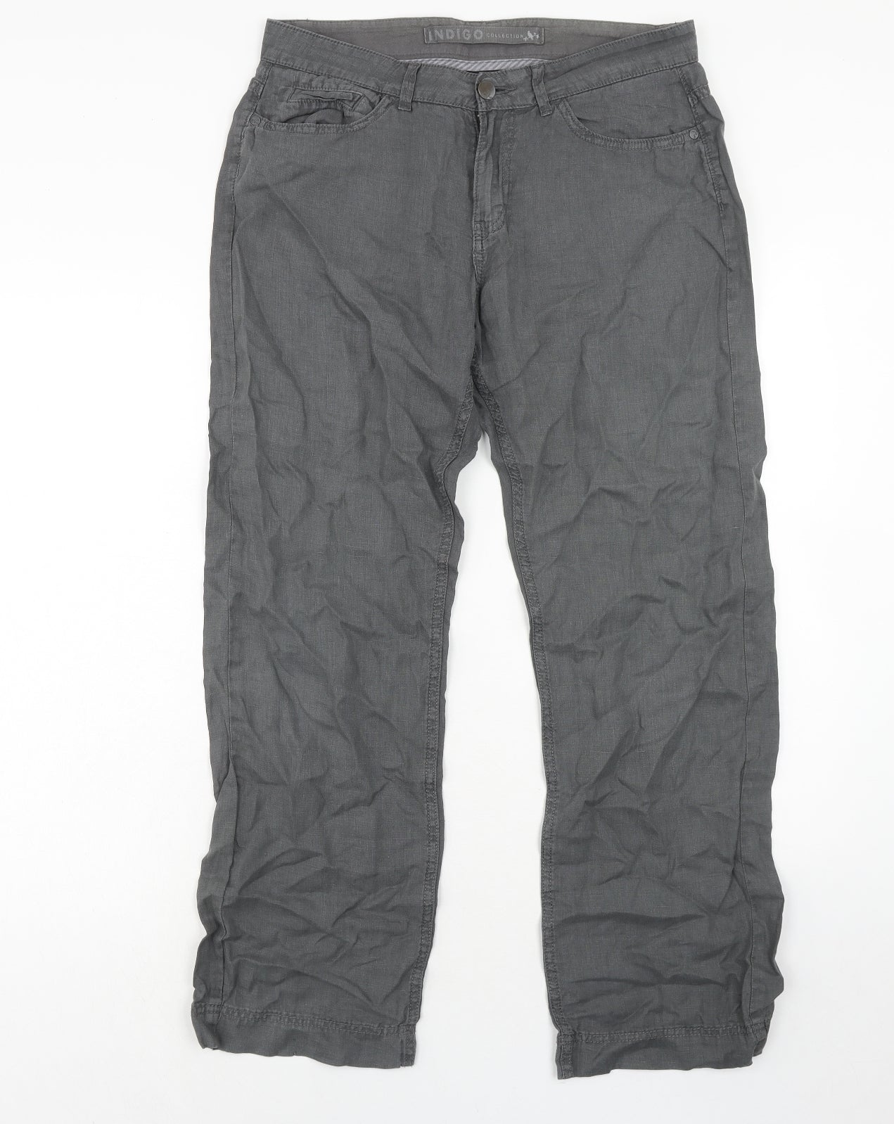 Indigo Womens Grey Linen Trousers Size 10 Regular Zip