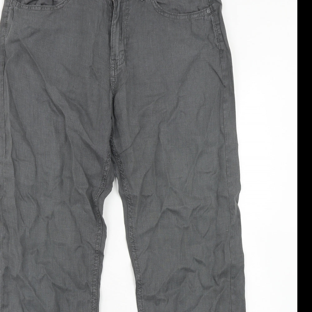 Indigo Womens Grey Linen Trousers Size 10 Regular Zip