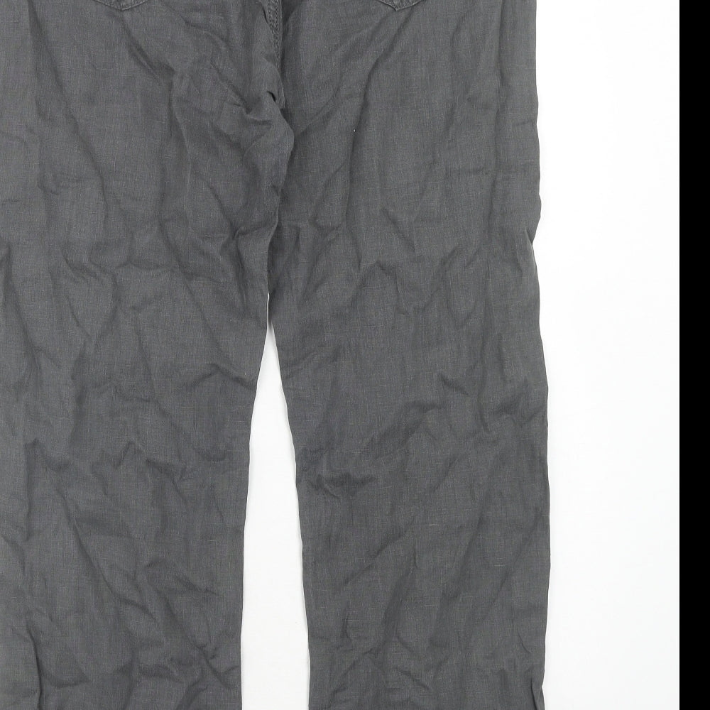 Indigo Womens Grey Linen Trousers Size 10 Regular Zip