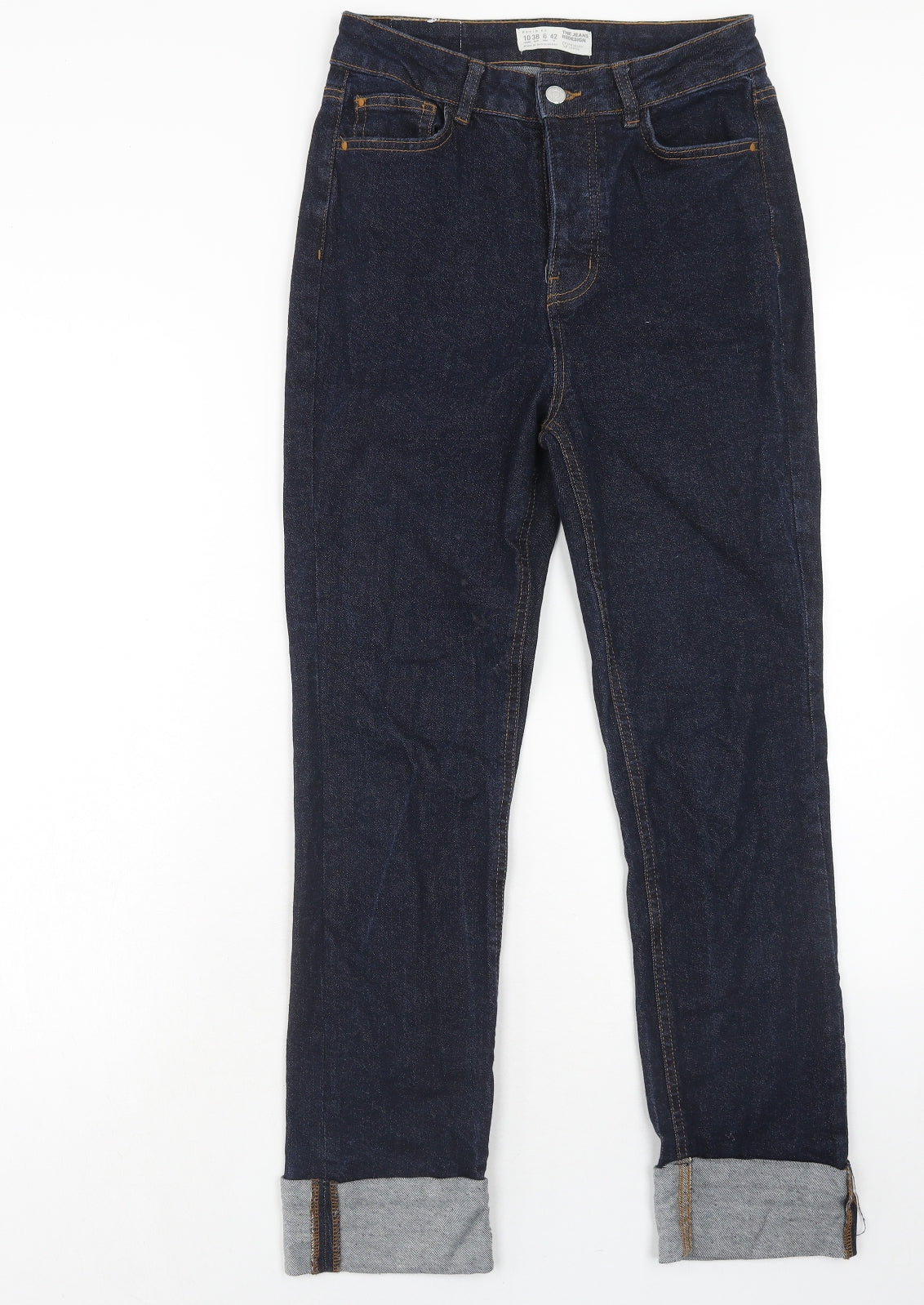 Denim & Co. Womens Blue Cotton Straight Jeans Size 10 Regular Zip