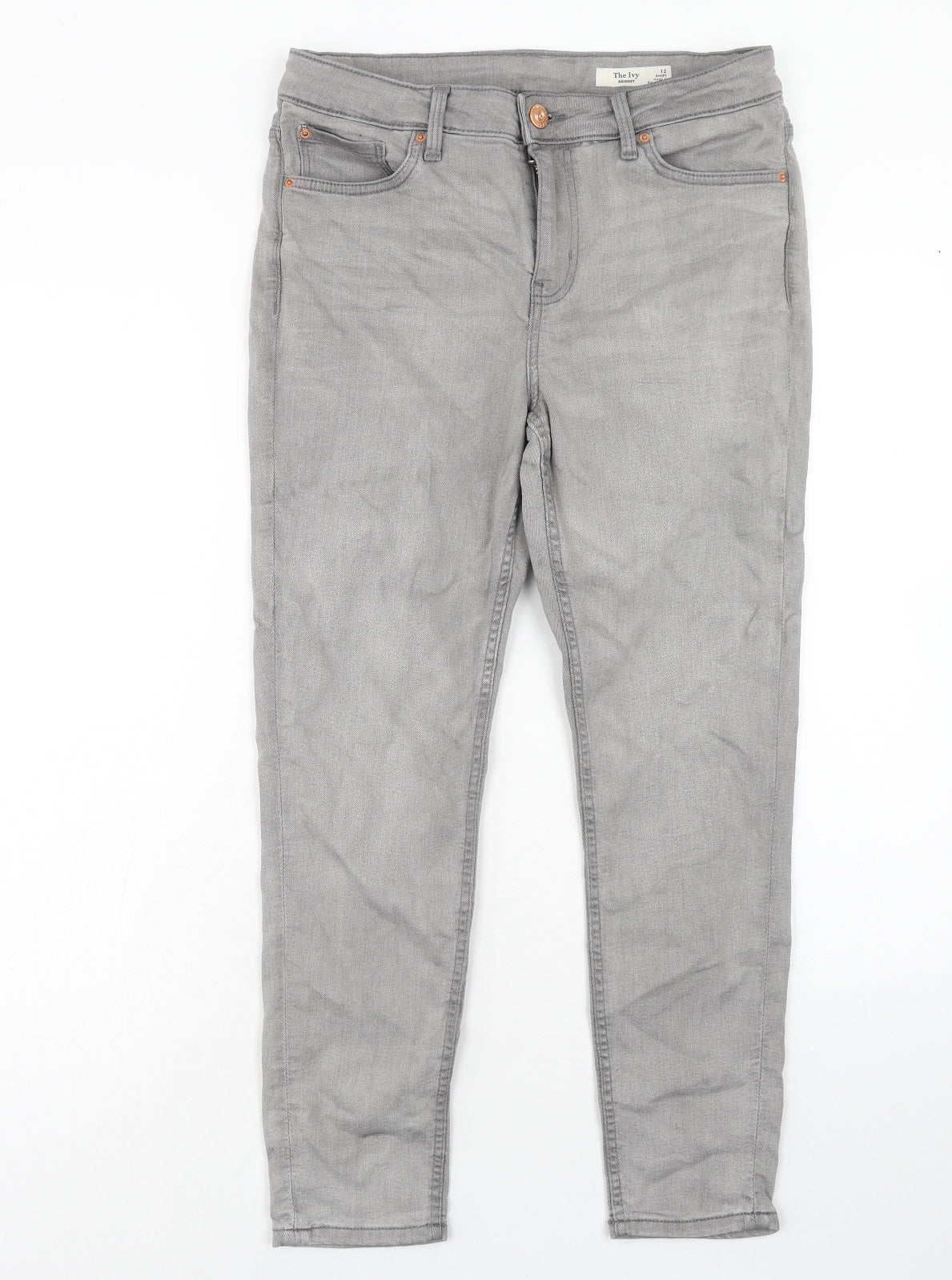 Marks and Spencer Womens Grey Cotton Skinny Jeans Size 12 Regular Zip