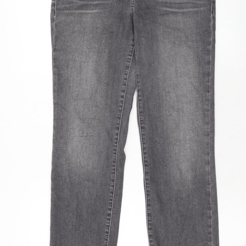 NEXT Womens Grey Cotton Straight Jeans Size 14 Slim Zip