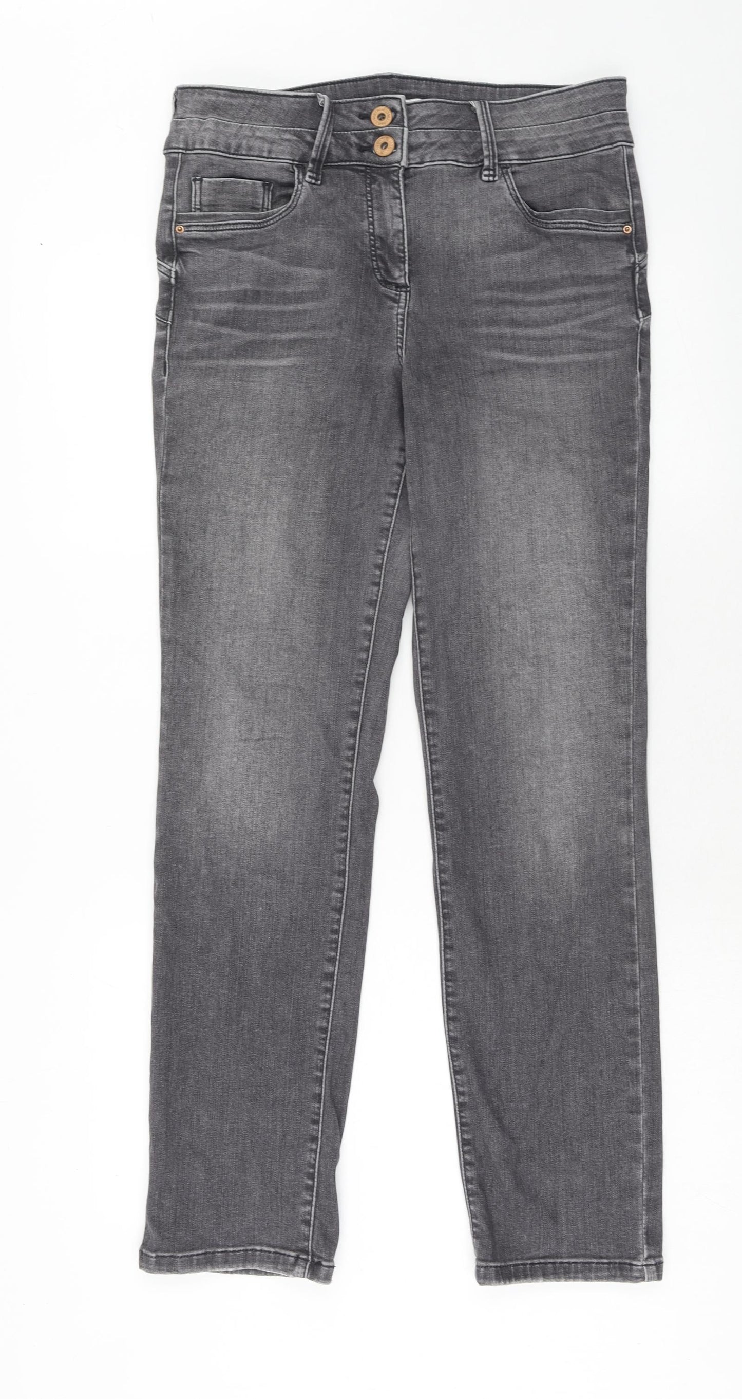 NEXT Womens Grey Cotton Straight Jeans Size 14 Slim Zip