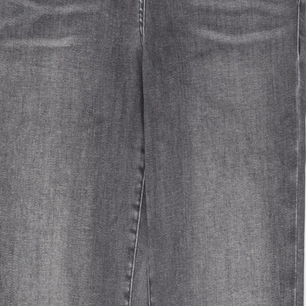 NEXT Womens Grey Cotton Straight Jeans Size 14 Slim Zip