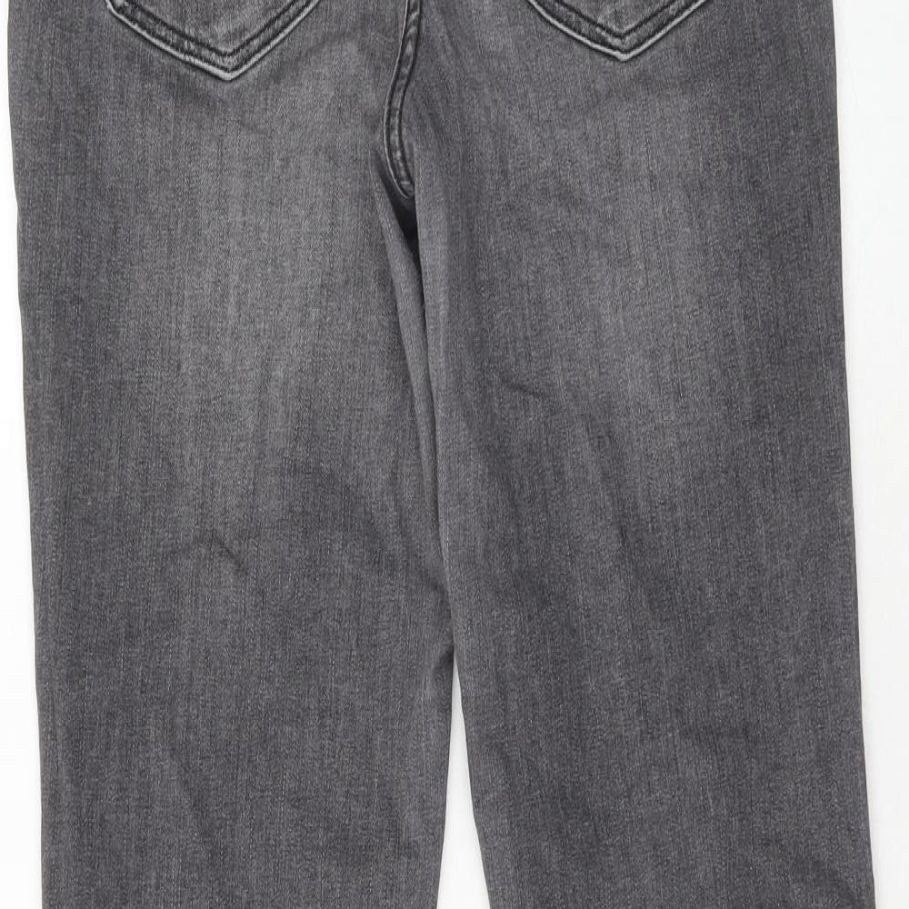 NEXT Womens Grey Cotton Straight Jeans Size 14 Slim Zip