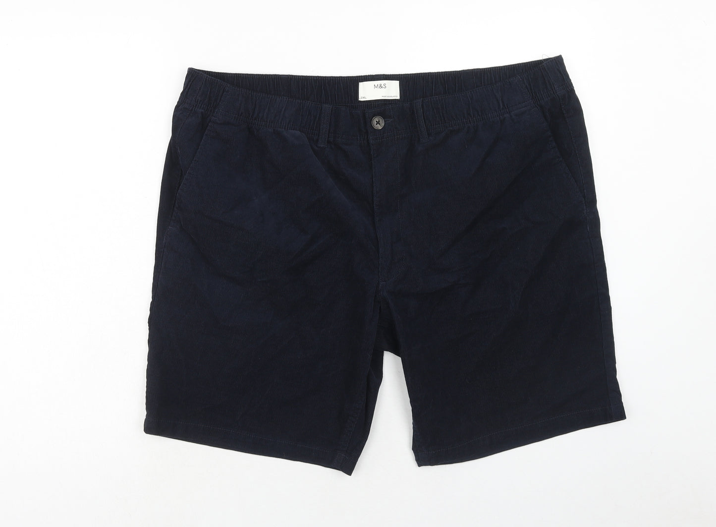 Marks and Spencer Mens Blue Cotton Chino Shorts Size 2XL Regular Zip