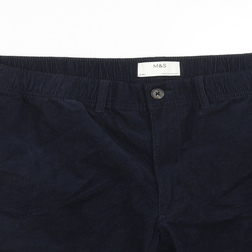 Marks and Spencer Mens Blue Cotton Chino Shorts Size 2XL Regular Zip