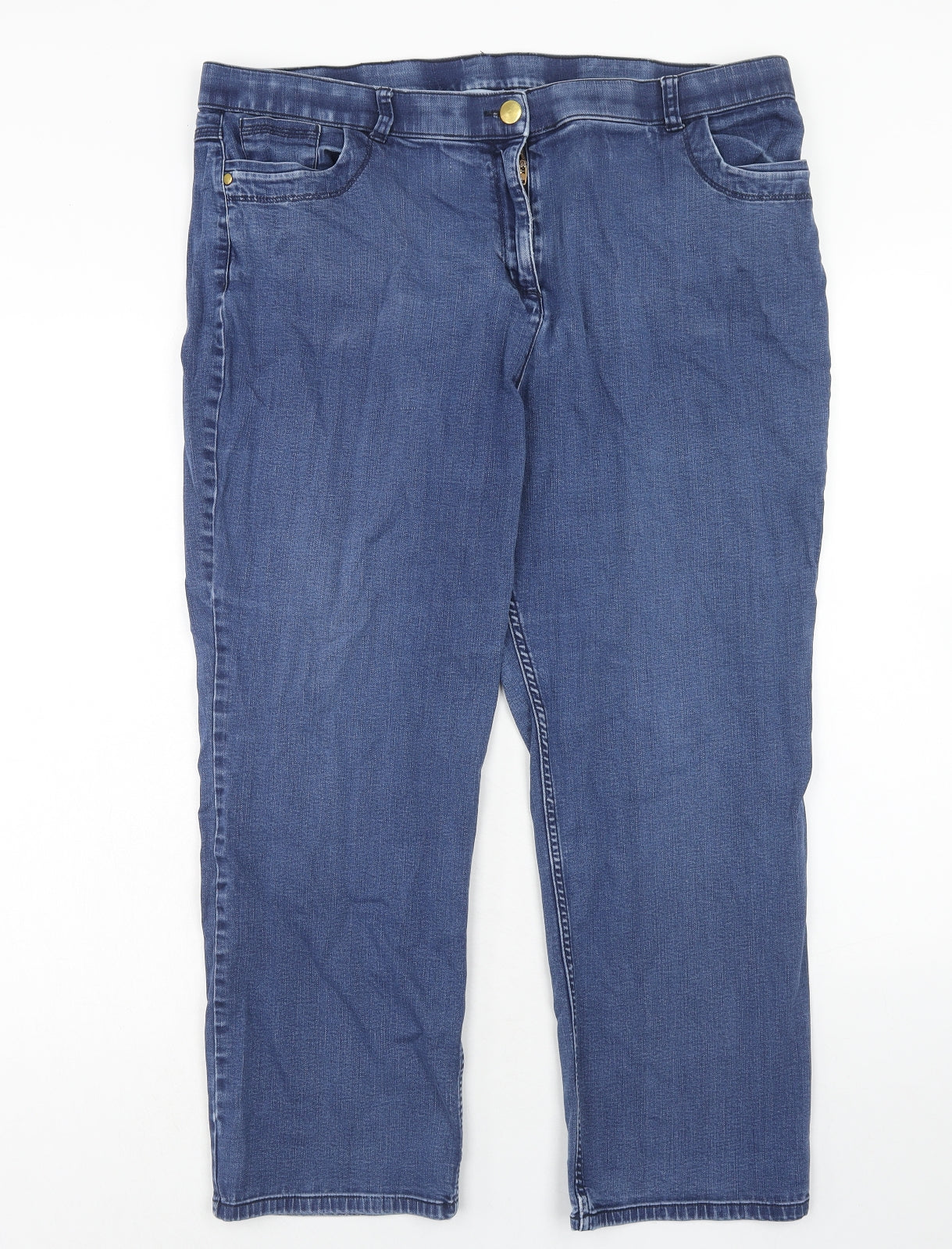 Marks and Spencer Womens Blue Cotton Straight Jeans Size 20 Regular Zip