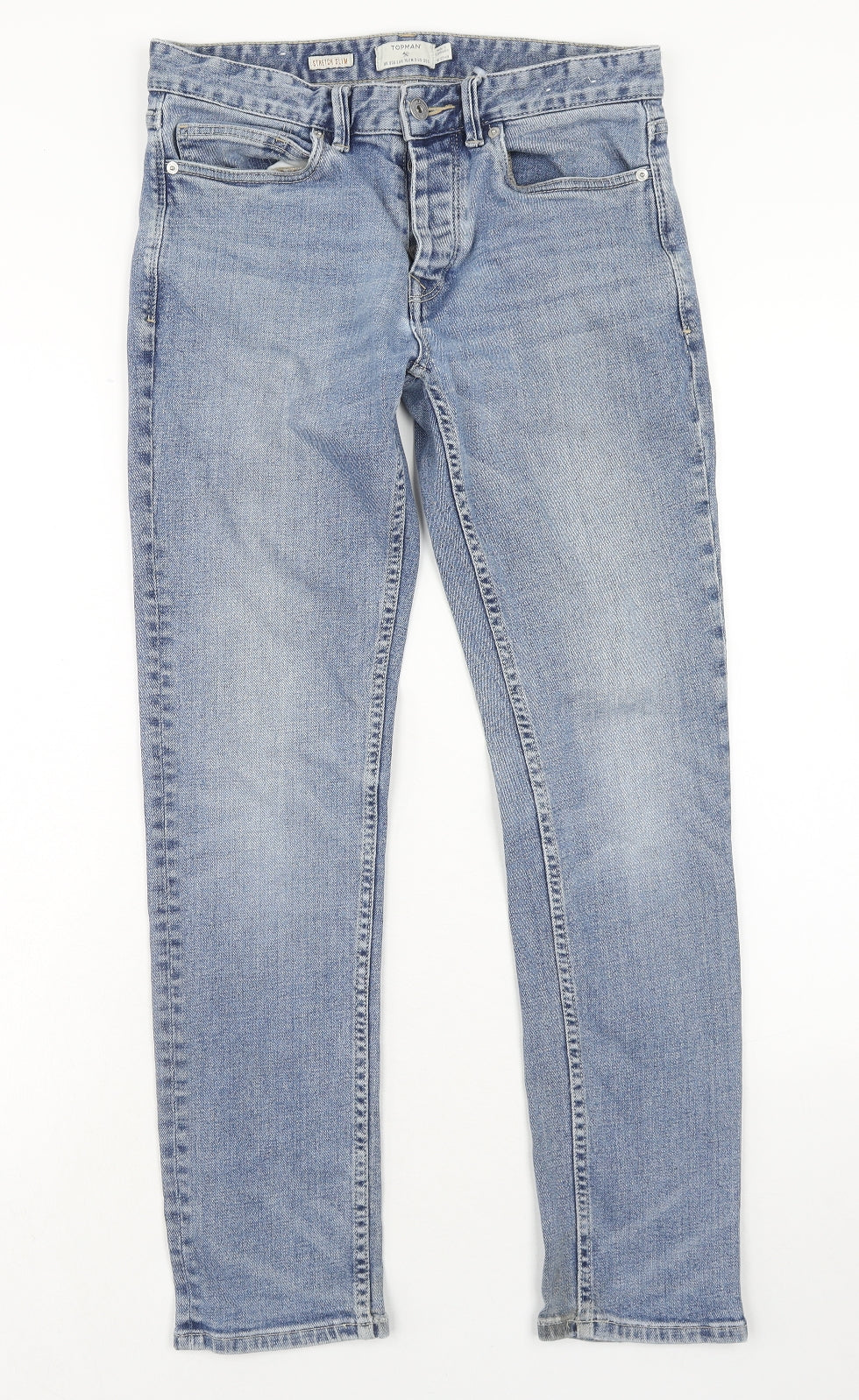 Topman Mens Blue Cotton Straight Jeans Size 30 in Slim Button