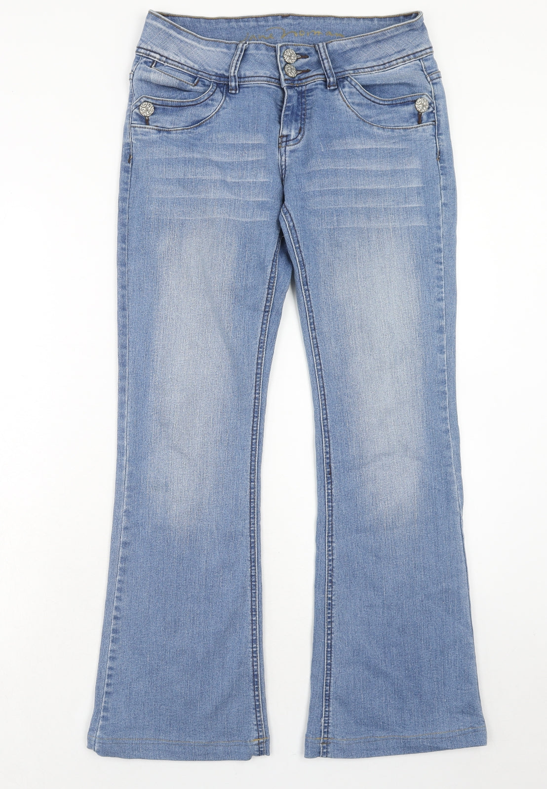 Jane Norman Womens Blue Cotton Bootcut Jeans Size 10 Regular Zip