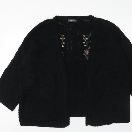Primark Womens Black V-Neck Acrylic Cardigan Jumper Size L - Floral Detail