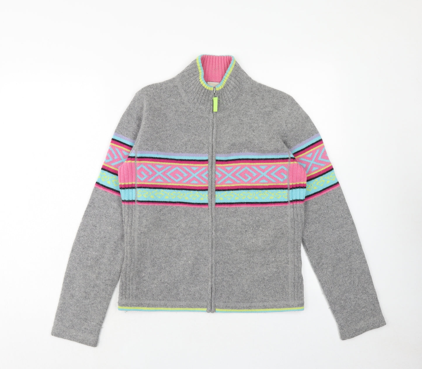 NEXT Womens Grey High Neck Geometric Wool Full Zip Jumper Size 12