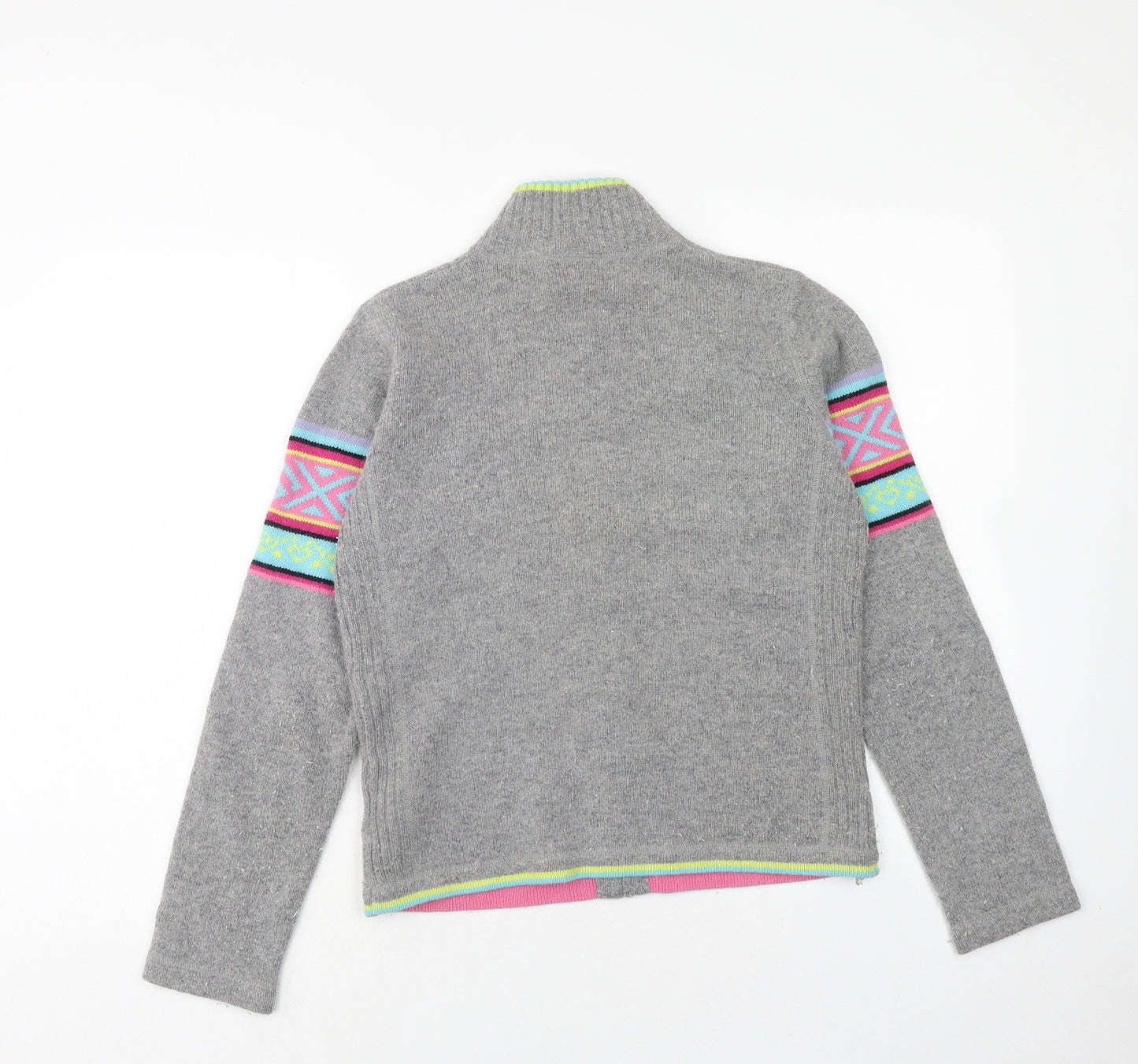 NEXT Womens Grey High Neck Geometric Wool Full Zip Jumper Size 12