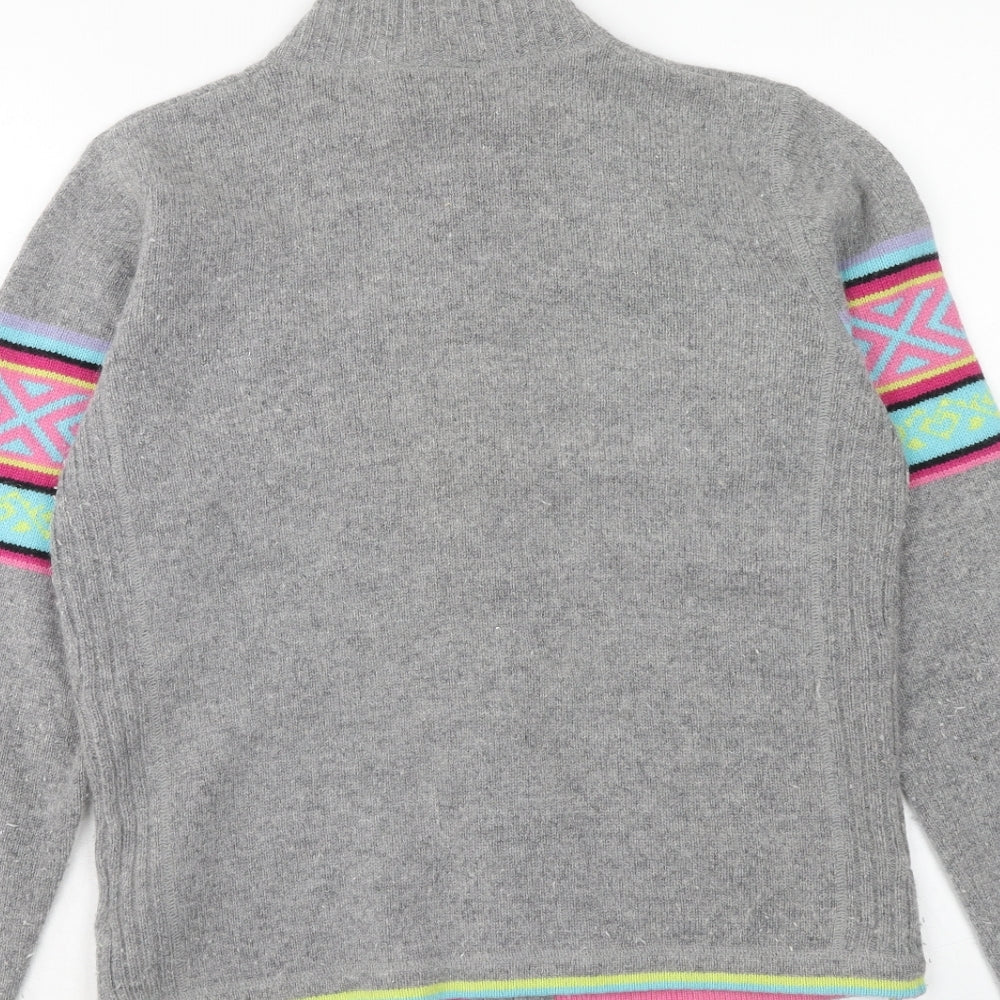 NEXT Womens Grey High Neck Geometric Wool Full Zip Jumper Size 12