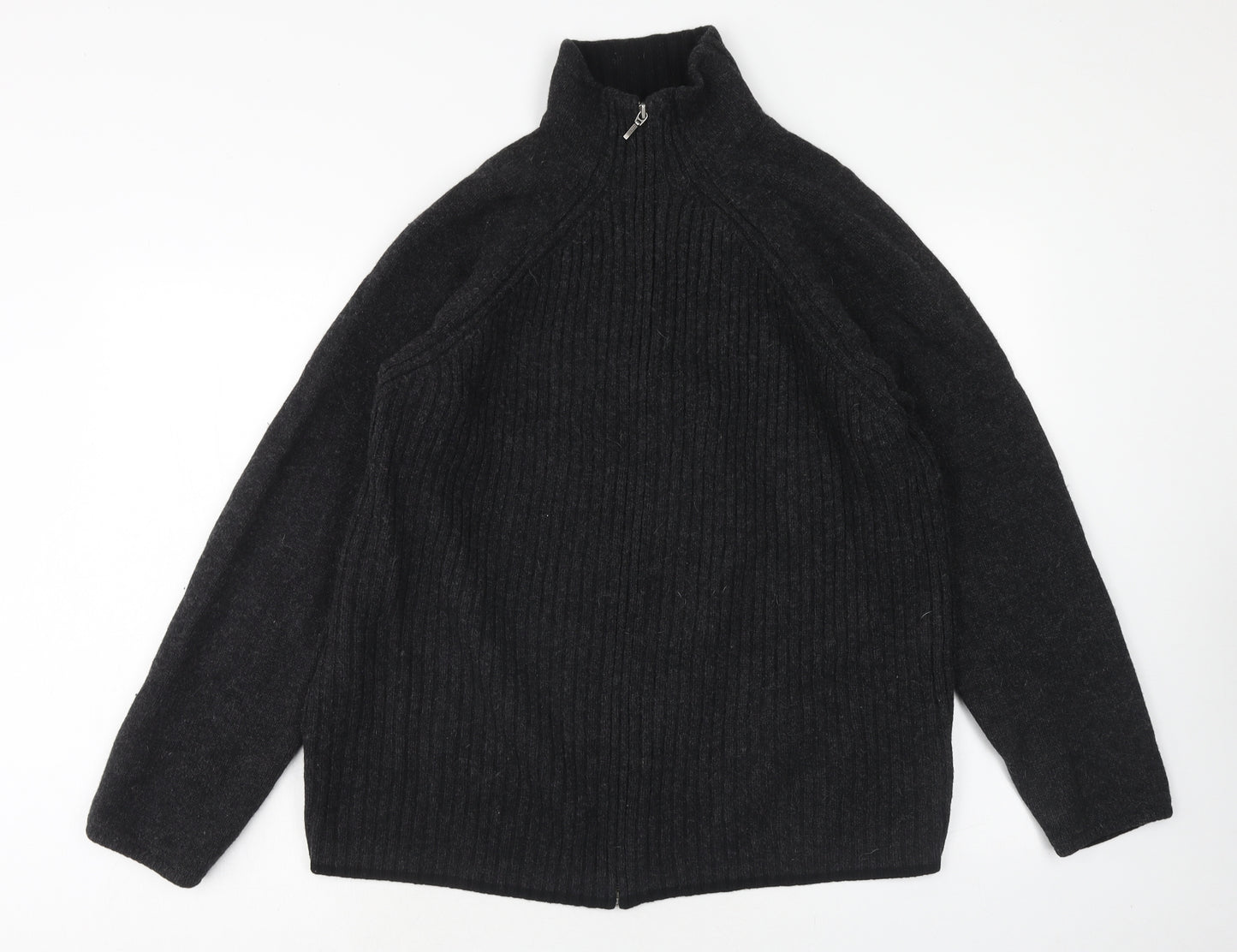 NEXT Mens Grey High Neck Wool Full Zip Jumper Size L Long Sleeve