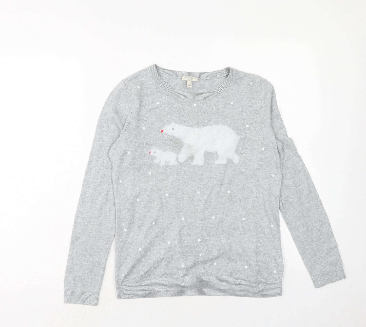 Talbots Womens Grey Boat Neck Cotton Pullover Jumper Size S - Polar Bears