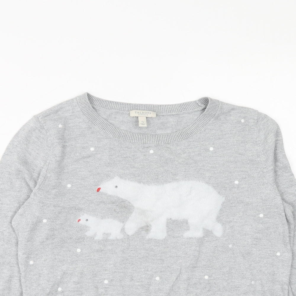 Talbots Womens Grey Boat Neck Cotton Pullover Jumper Size S - Polar Bears