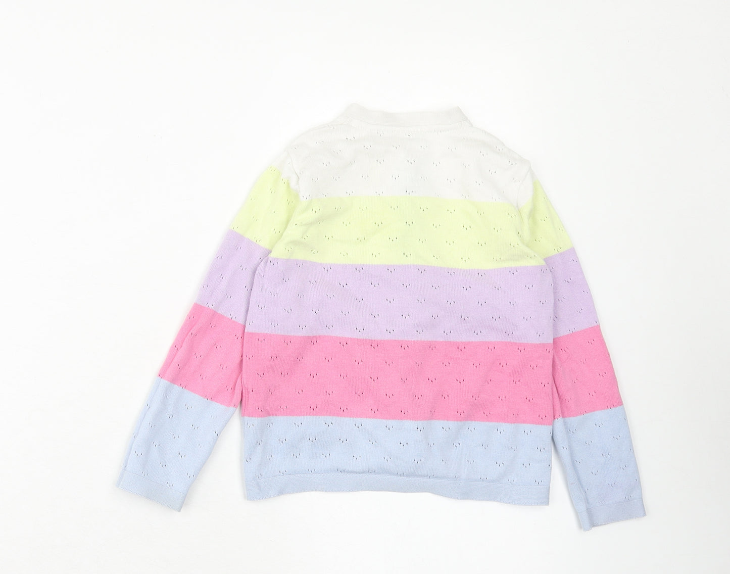 Marks and Spencer Girls Multicoloured Round Neck Striped Cotton Cardigan Jumper Size 5-6 Years Button - Colourblock
