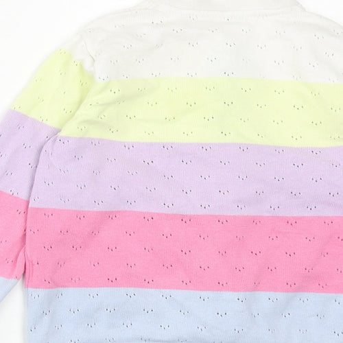Marks and Spencer Girls Multicoloured Round Neck Striped Cotton Cardigan Jumper Size 5-6 Years Button - Colourblock