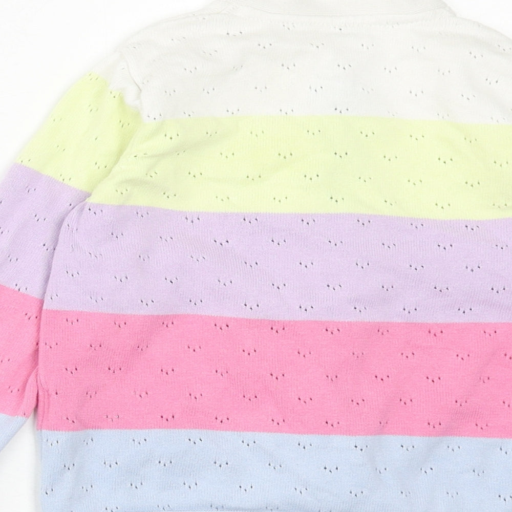 Marks and Spencer Girls Multicoloured Round Neck Striped Cotton Cardigan Jumper Size 5-6 Years Button - Colourblock