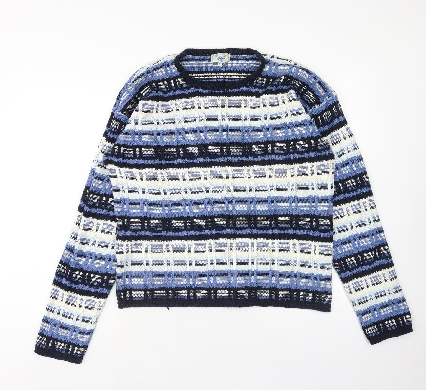 St George Womens Blue Round Neck Geometric Cotton Pullover Jumper Size XL