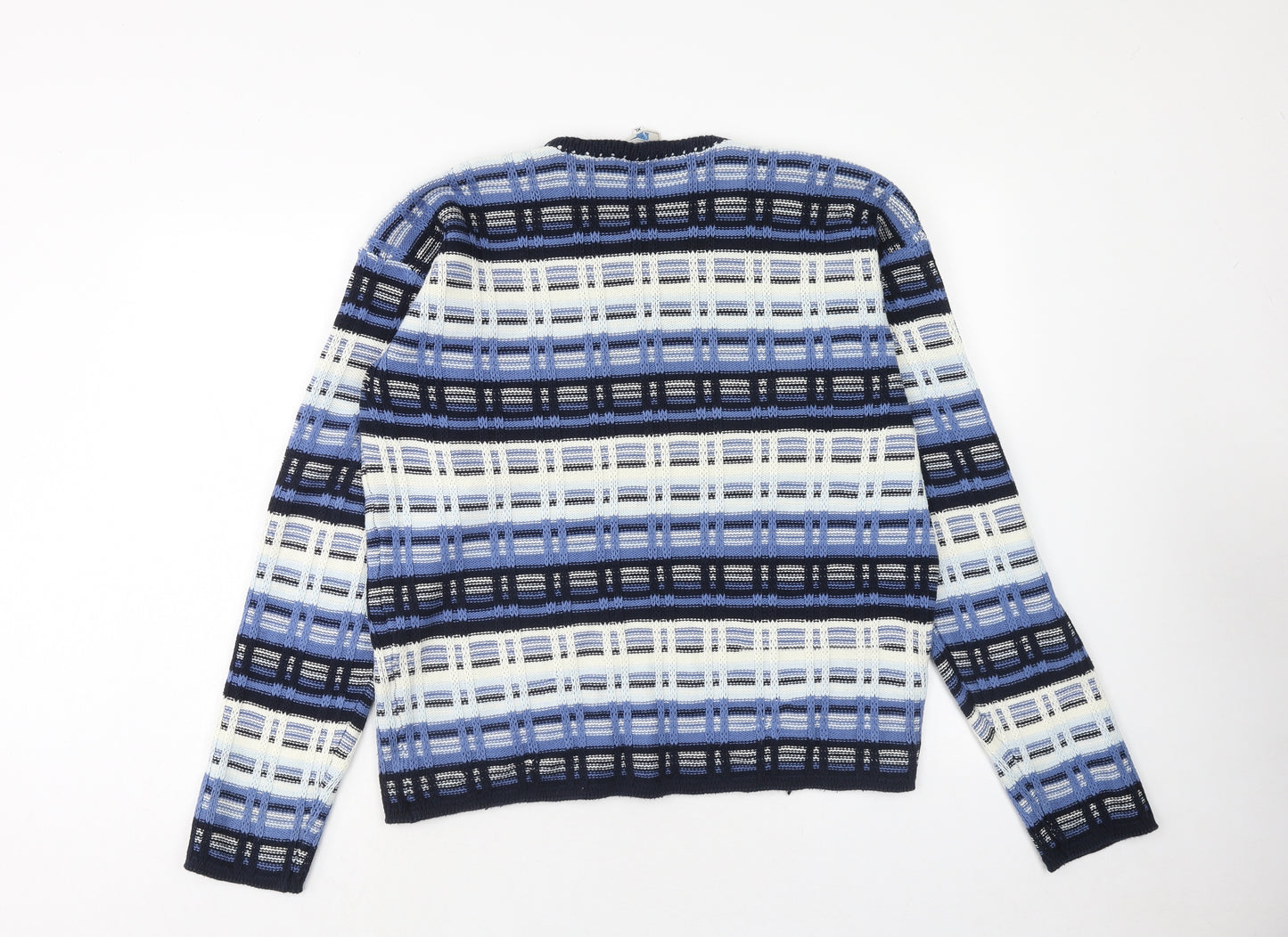St George Womens Blue Round Neck Geometric Cotton Pullover Jumper Size XL
