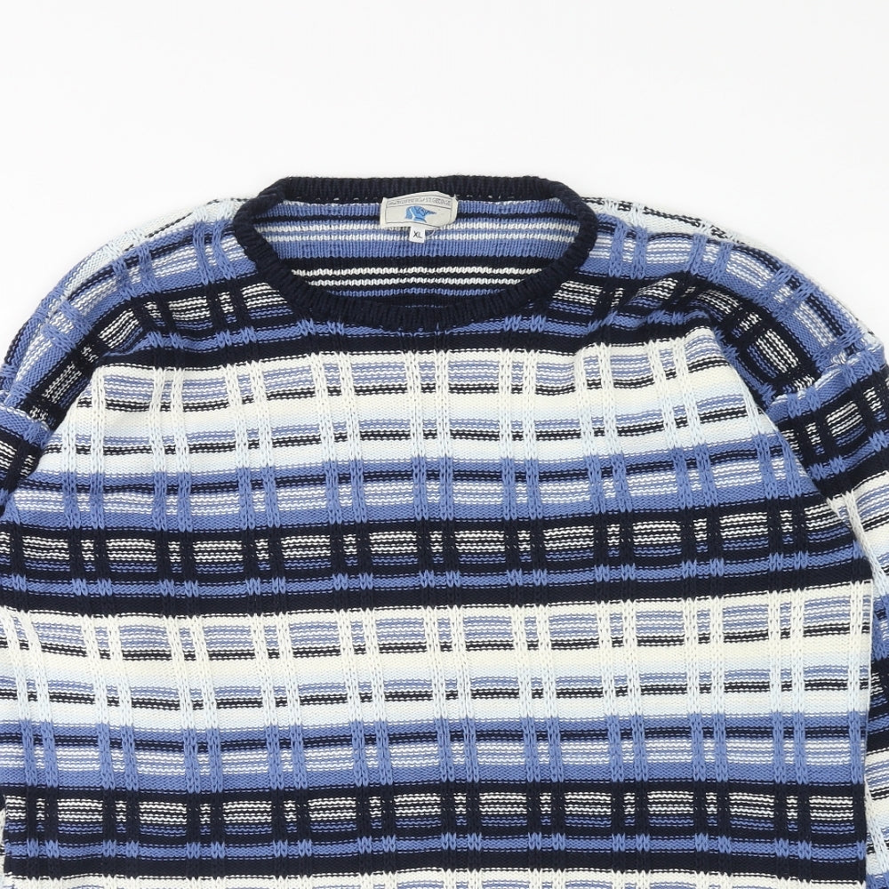 St George Womens Blue Round Neck Geometric Cotton Pullover Jumper Size XL