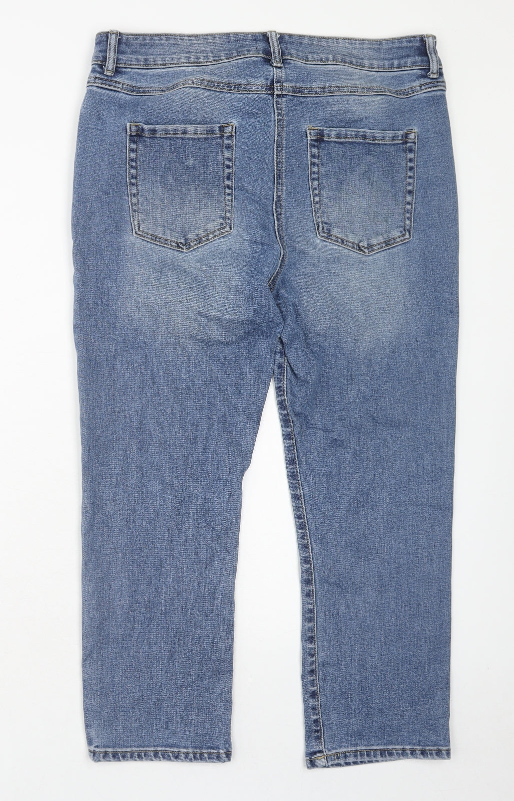 M&Co Womens Blue Cotton Straight Jeans Size 14 Regular Zip
