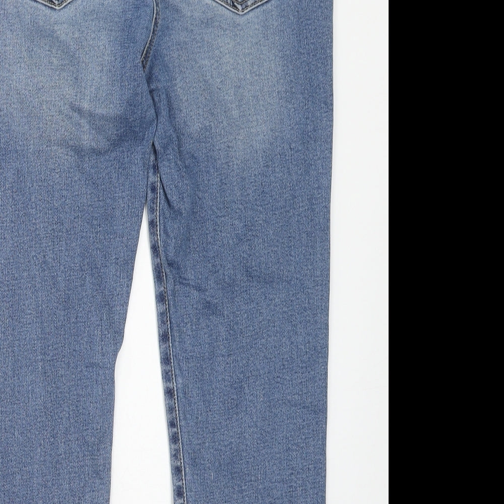 M&Co Womens Blue Cotton Straight Jeans Size 14 Regular Zip