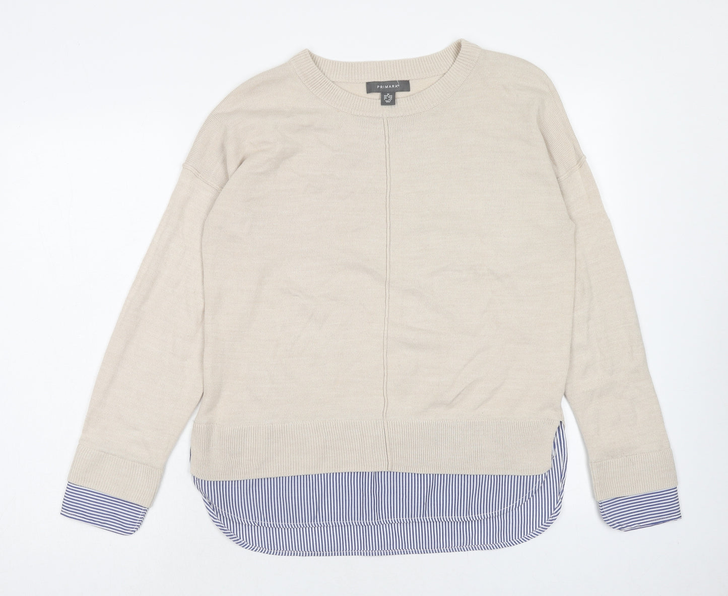 Primark Womens Beige Round Neck Striped Acrylic Pullover Jumper Size M - Size 10-12