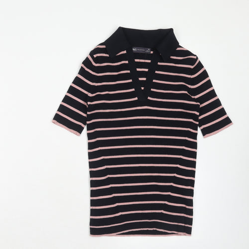 Marks and Spencer Womens Blue Striped Cotton Basic Polo Size XS Collared - Ribbed