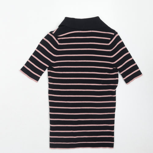 Marks and Spencer Womens Blue Striped Cotton Basic Polo Size XS Collared - Ribbed