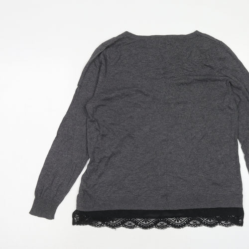 George Womens Grey V-Neck Nylon Pullover Jumper Size 14