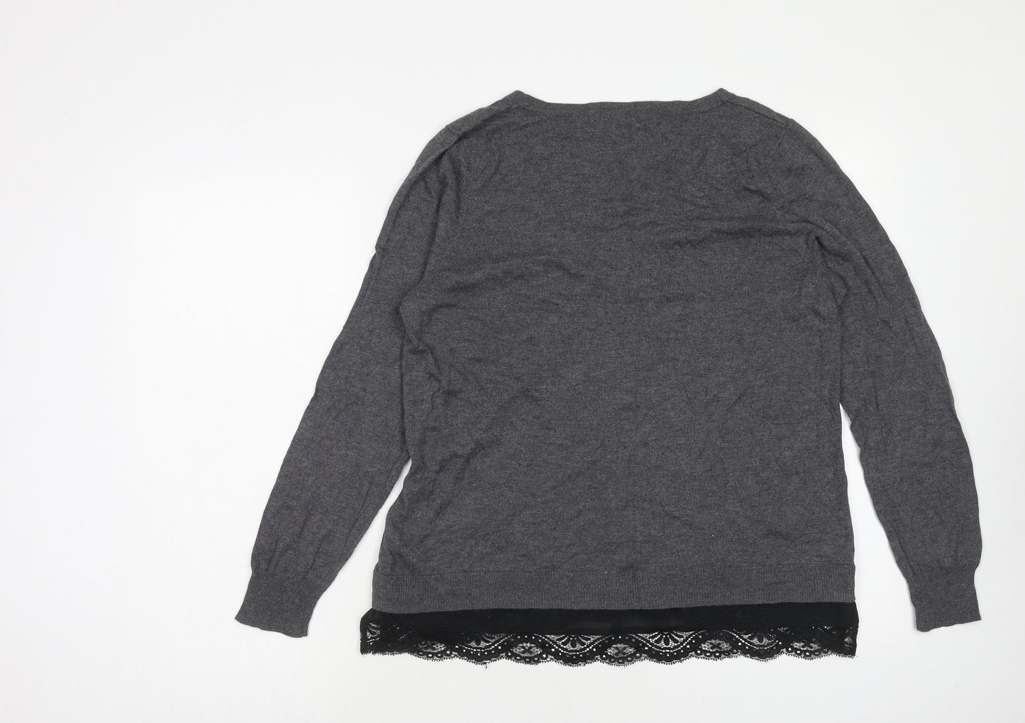 George Womens Grey V-Neck Nylon Pullover Jumper Size 14