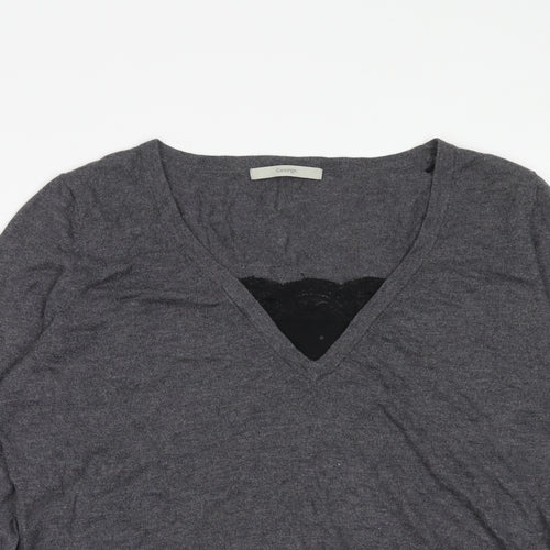 George Womens Grey V-Neck Nylon Pullover Jumper Size 14