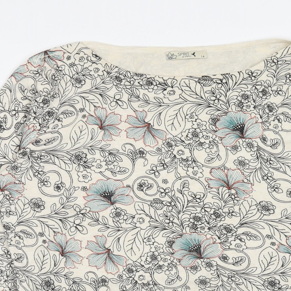 M&Co Womens Ivory Round Neck Floral Viscose Pullover Jumper Size 14