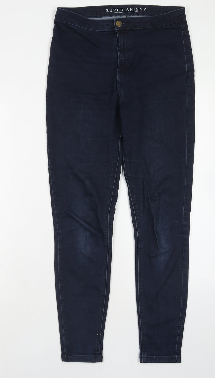 Marks and Spencer Womens Blue Cotton Skinny Jeans Size 12 Extra-Slim Zip