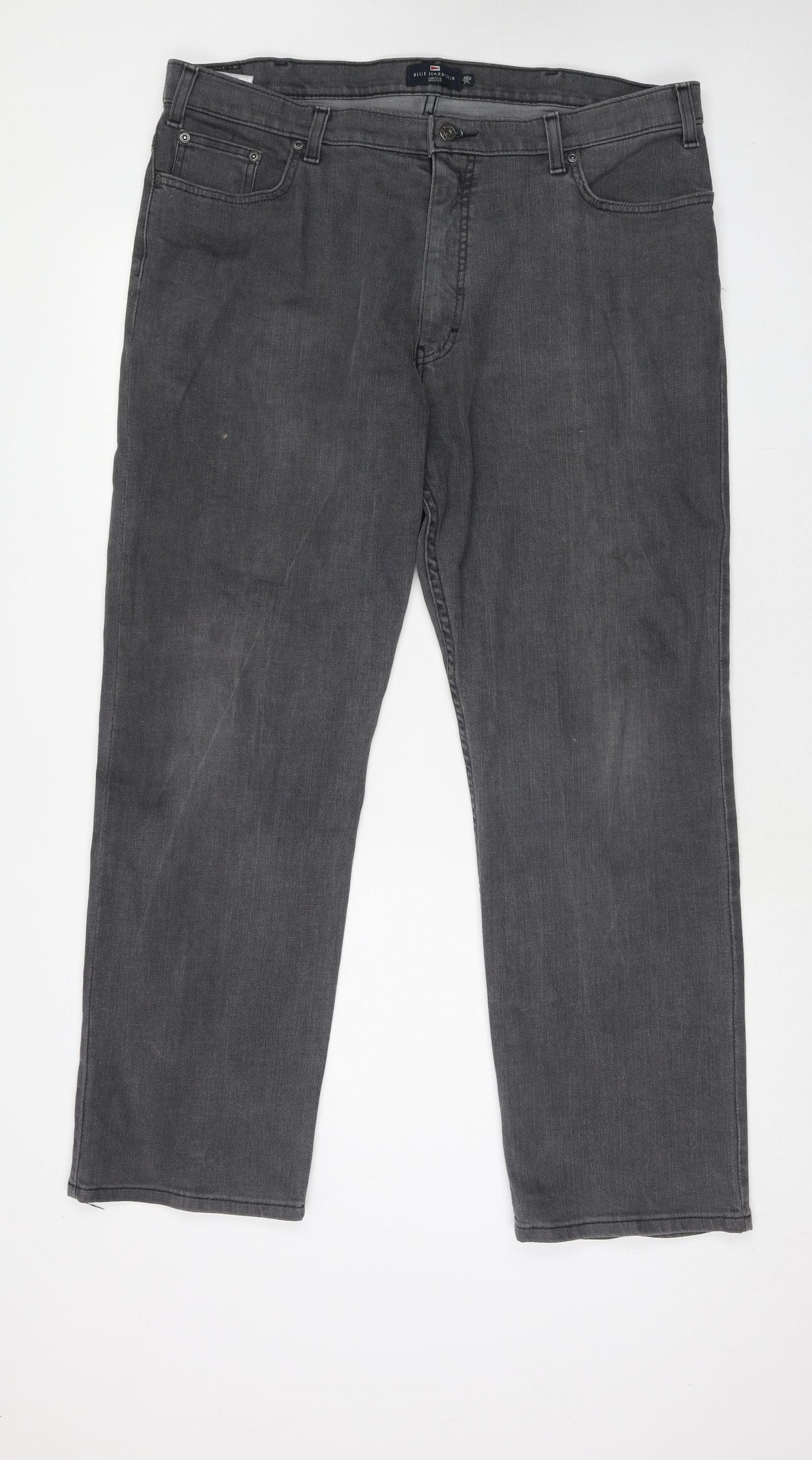 Marks and Spencer Mens Black Cotton Straight Jeans Size 40 in L29 in Regular Zip - Short Leg
