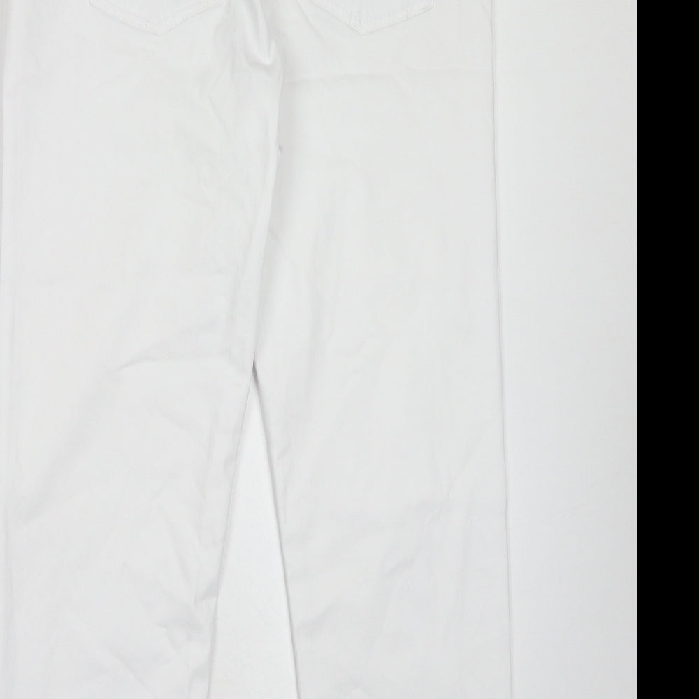 NEXT Womens White Cotton Straight Jeans Size 14 Regular Zip - Crop
