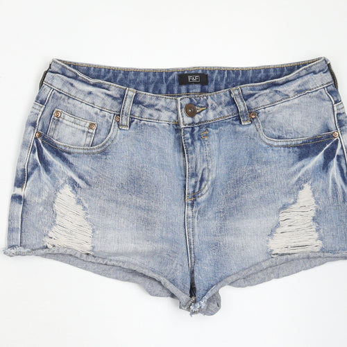 F&F Womens Blue Cotton Cut-Off Shorts Size 10 Regular Zip