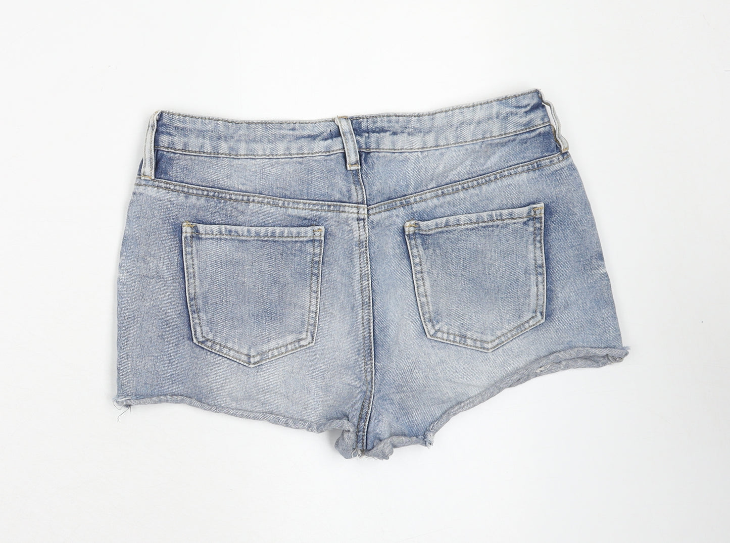 F&F Womens Blue Cotton Cut-Off Shorts Size 10 Regular Zip