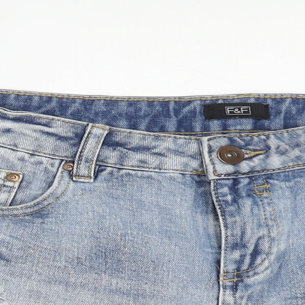 F&F Womens Blue Cotton Cut-Off Shorts Size 10 Regular Zip