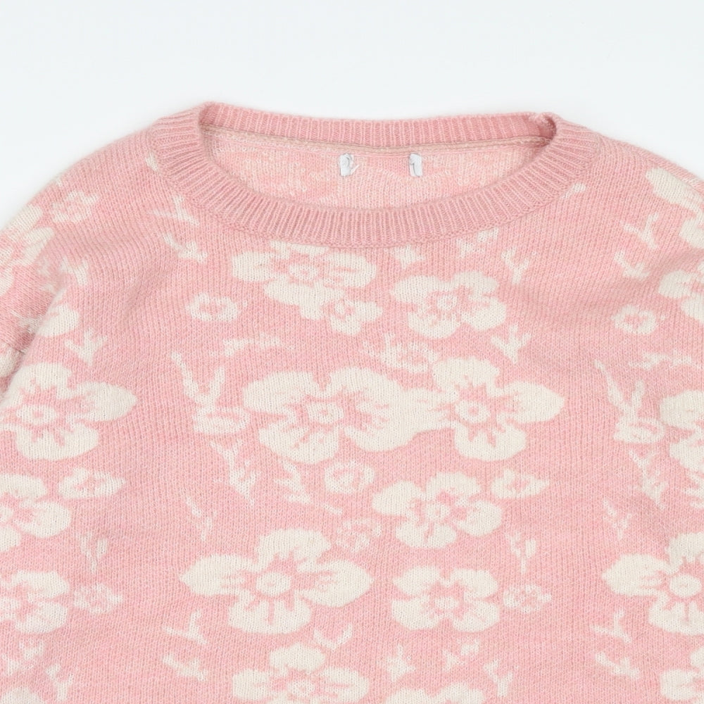 Matalan Womens Pink Round Neck Floral Acrylic Pullover Jumper Size M