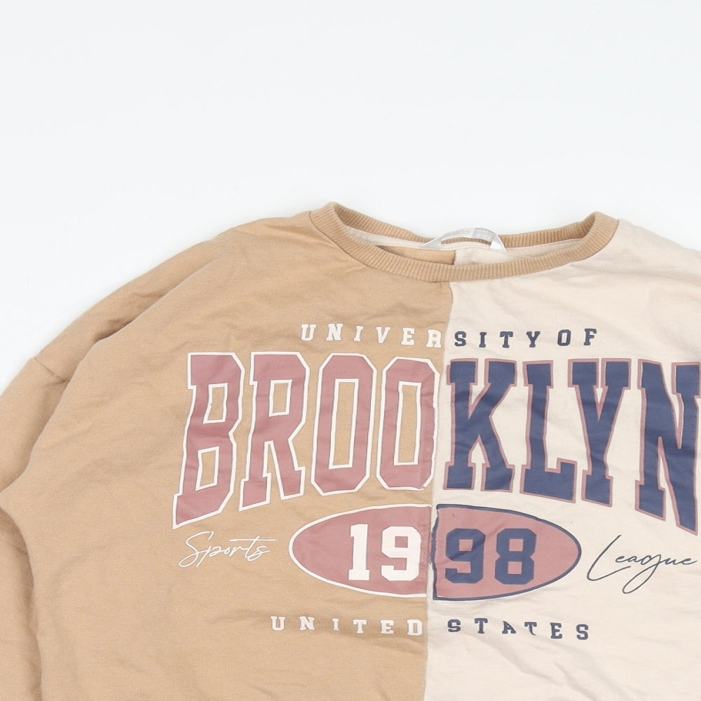 PEP&CO Girls Beige Colourblock Cotton Pullover Sweatshirt Size 12-13 Years Pullover - Brooklyn