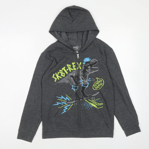 Hanes Boys Grey Cotton Full Zip Hoodie Size 10 Years Zip - T-Rex
