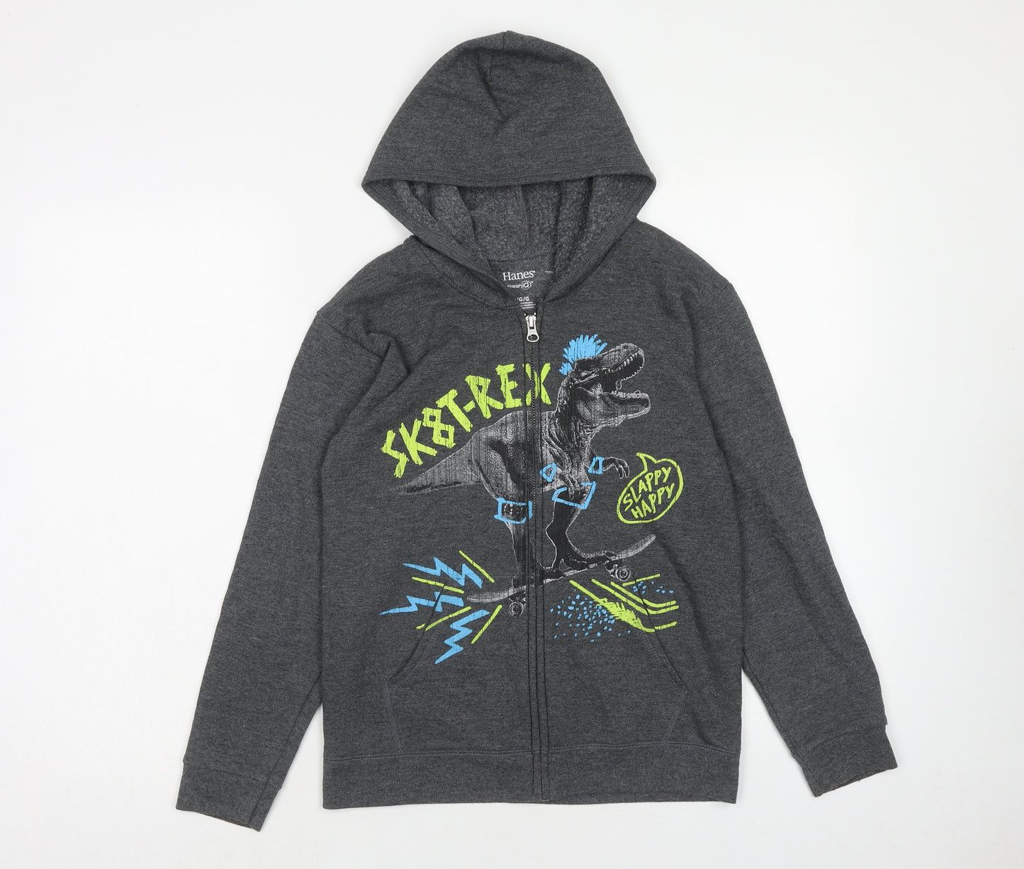 Hanes Boys Grey Cotton Full Zip Hoodie Size 10 Years Zip - T-Rex