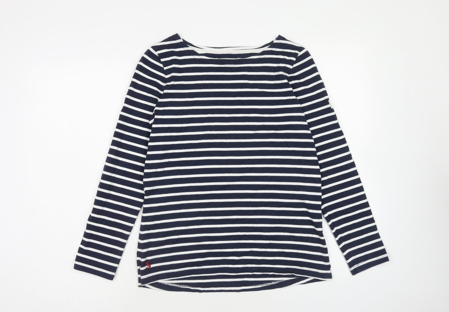 Joules Womens Blue Striped Cotton Basic Blouse Size 10 Boat Neck