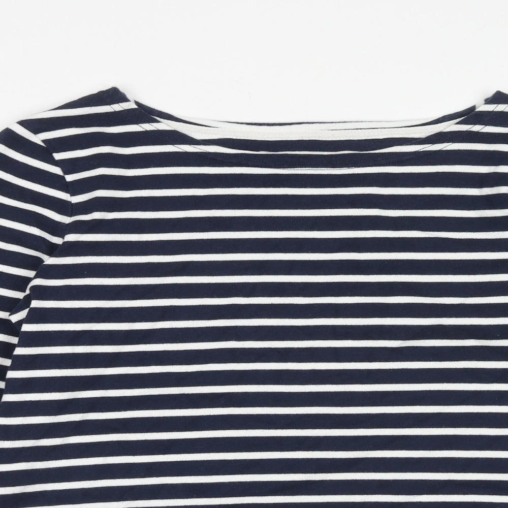 Joules Womens Blue Striped Cotton Basic Blouse Size 10 Boat Neck