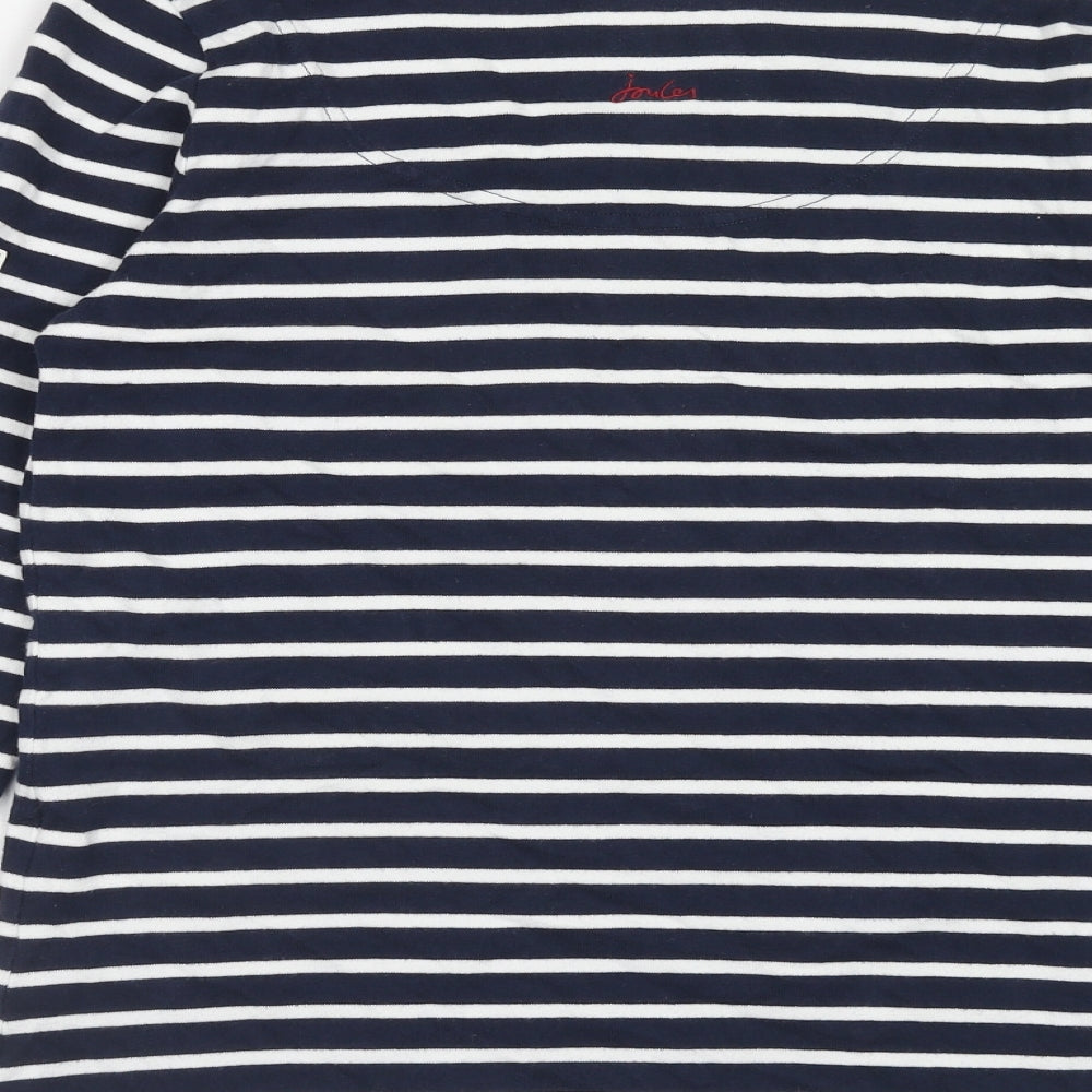 Joules Womens Blue Striped Cotton Basic Blouse Size 10 Boat Neck